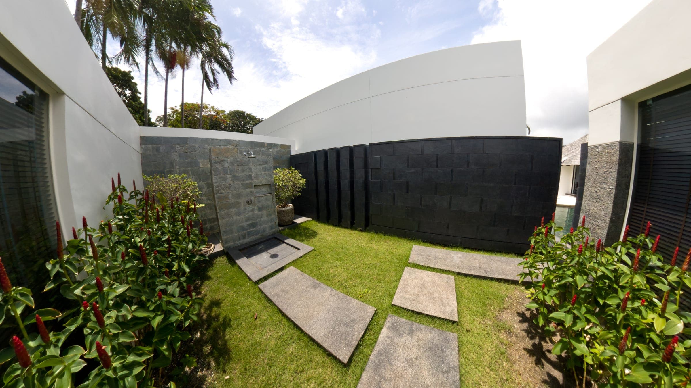 Japanese garden with outdoor shower