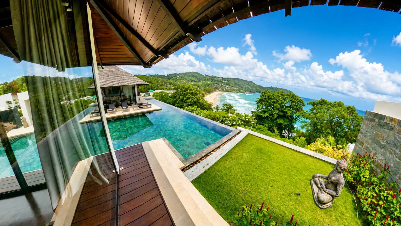 Infinity pool and Kata Noi bay seen from the villa sala